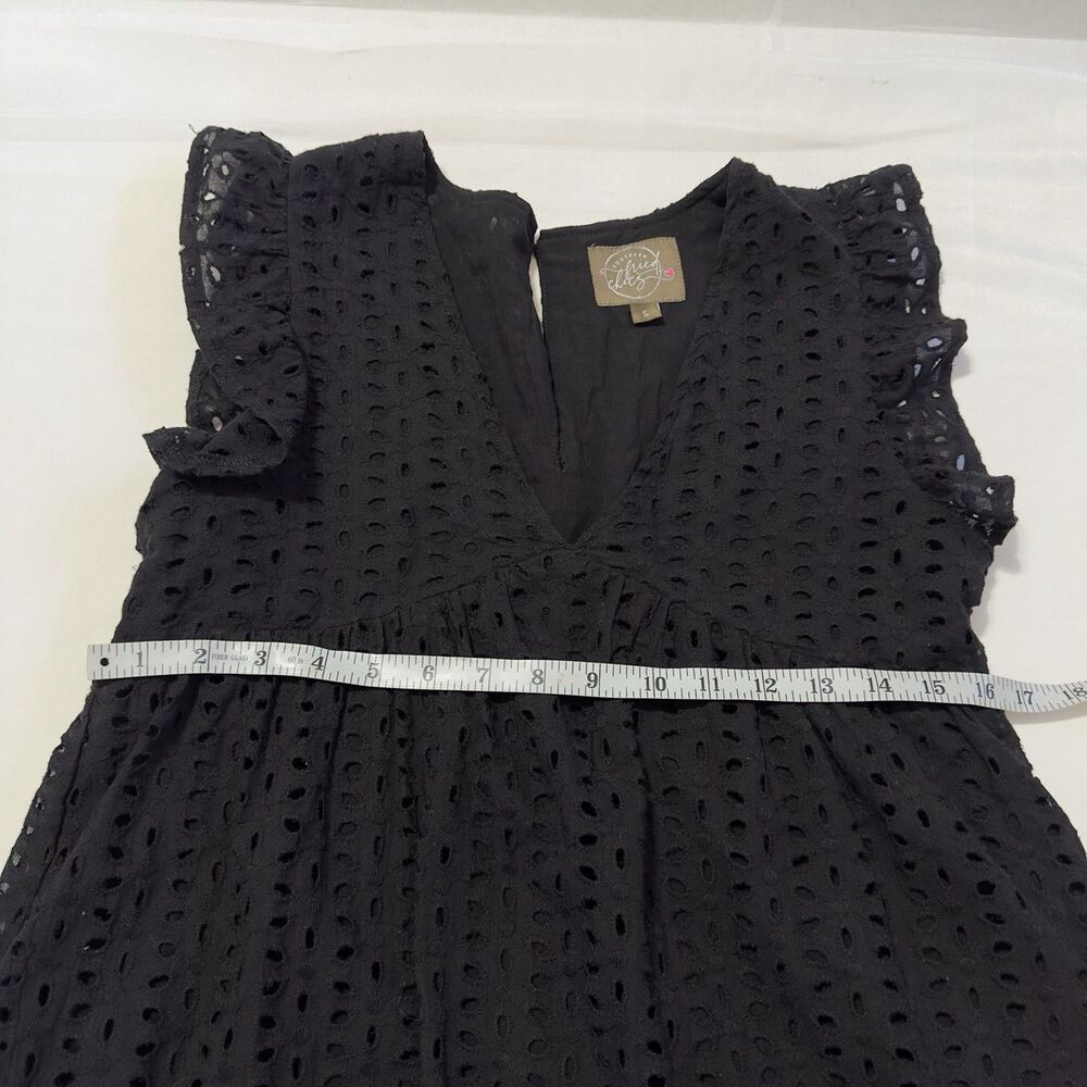 Southern Fried Chics Mini Dress Black Sz Small Babydoll Eyelet  Pockets Cotton - Picture 5 of 9